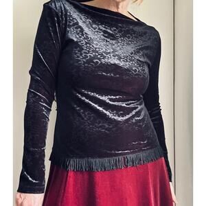 Y2K Velvet Burnout Long Sleeve Top Size Medium Fringe Gothic Grunge Whimsygoth